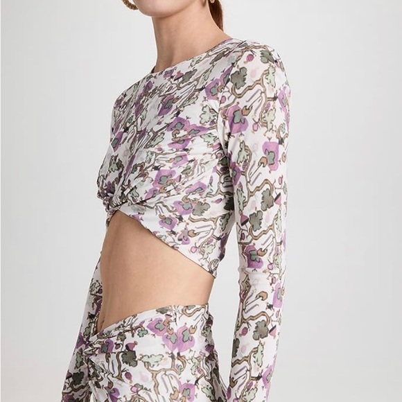 Isabel Marant Jinea cropped twisted printed jersey top - Picture 3 of 7